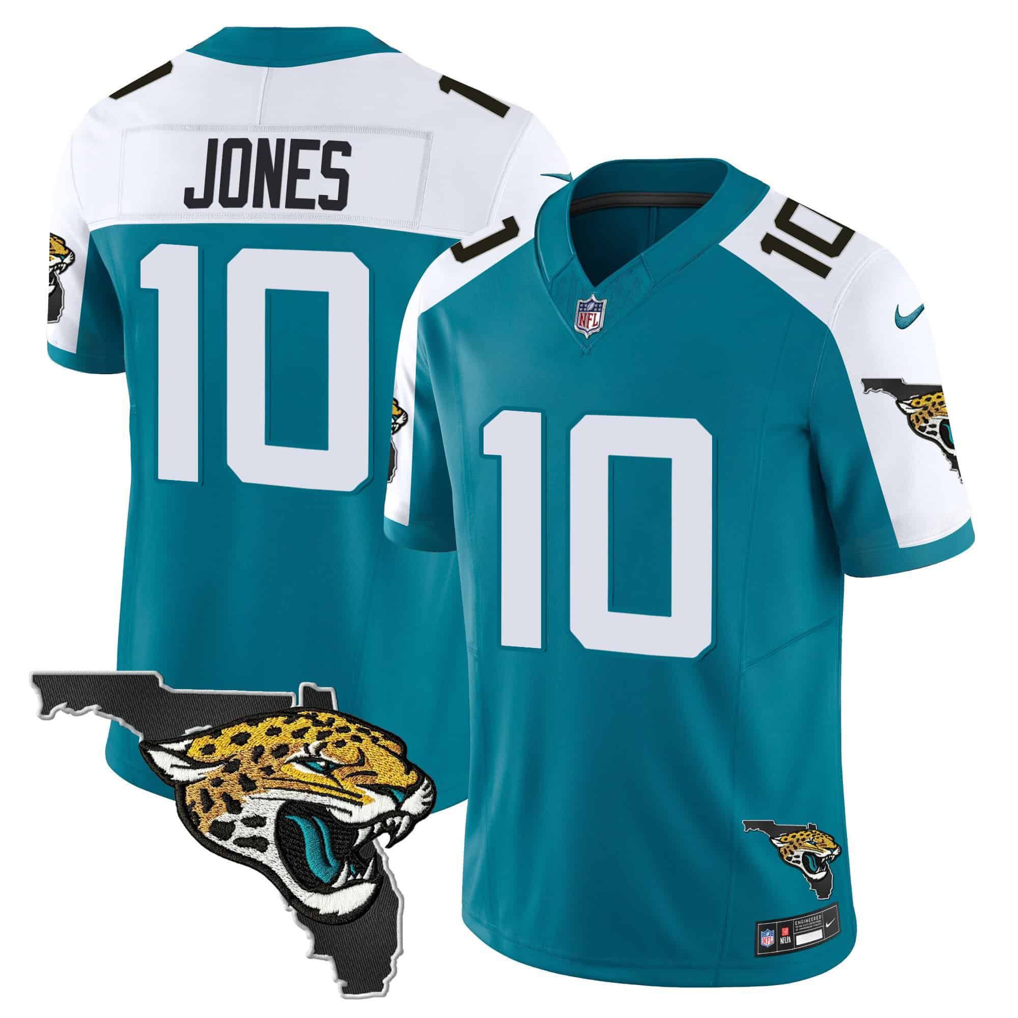 Men Jacksonville Jaguars 10 Jones Green 2024 Nike Florida Patch Vapor NFL Jersey